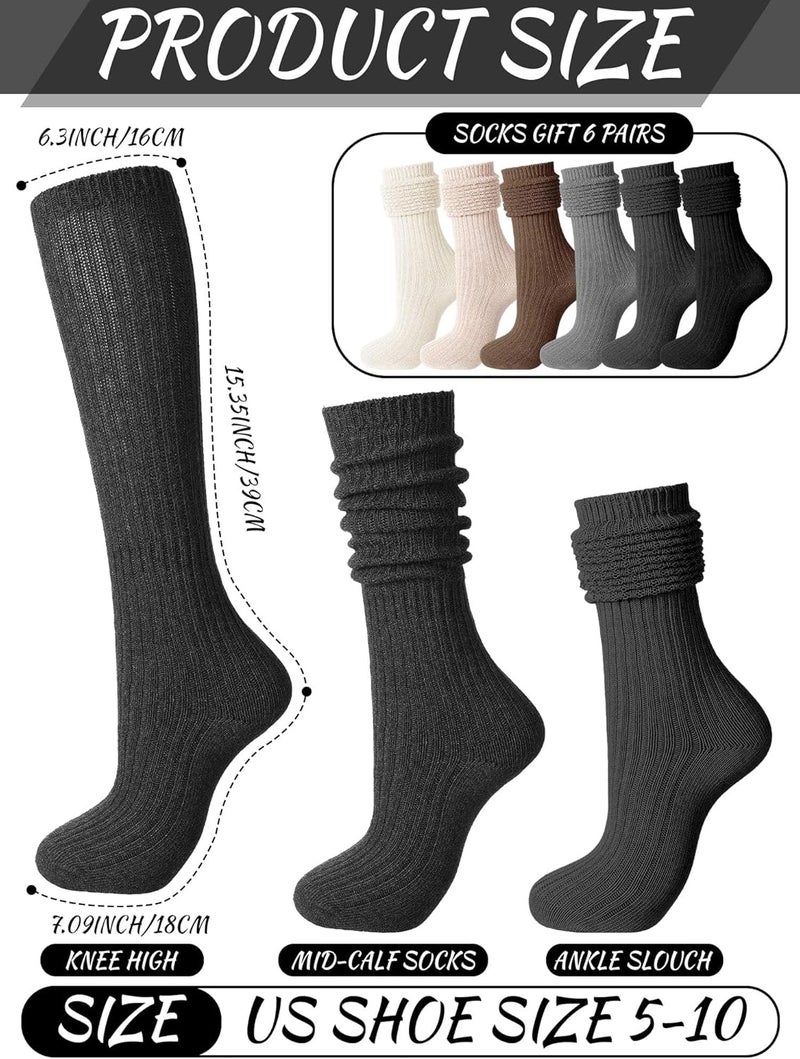 Fourluoo 6 Pack Women Slouch Socks Cotton Knit Scrunch Stacked Knee High Boot Socks for Women - Image 3